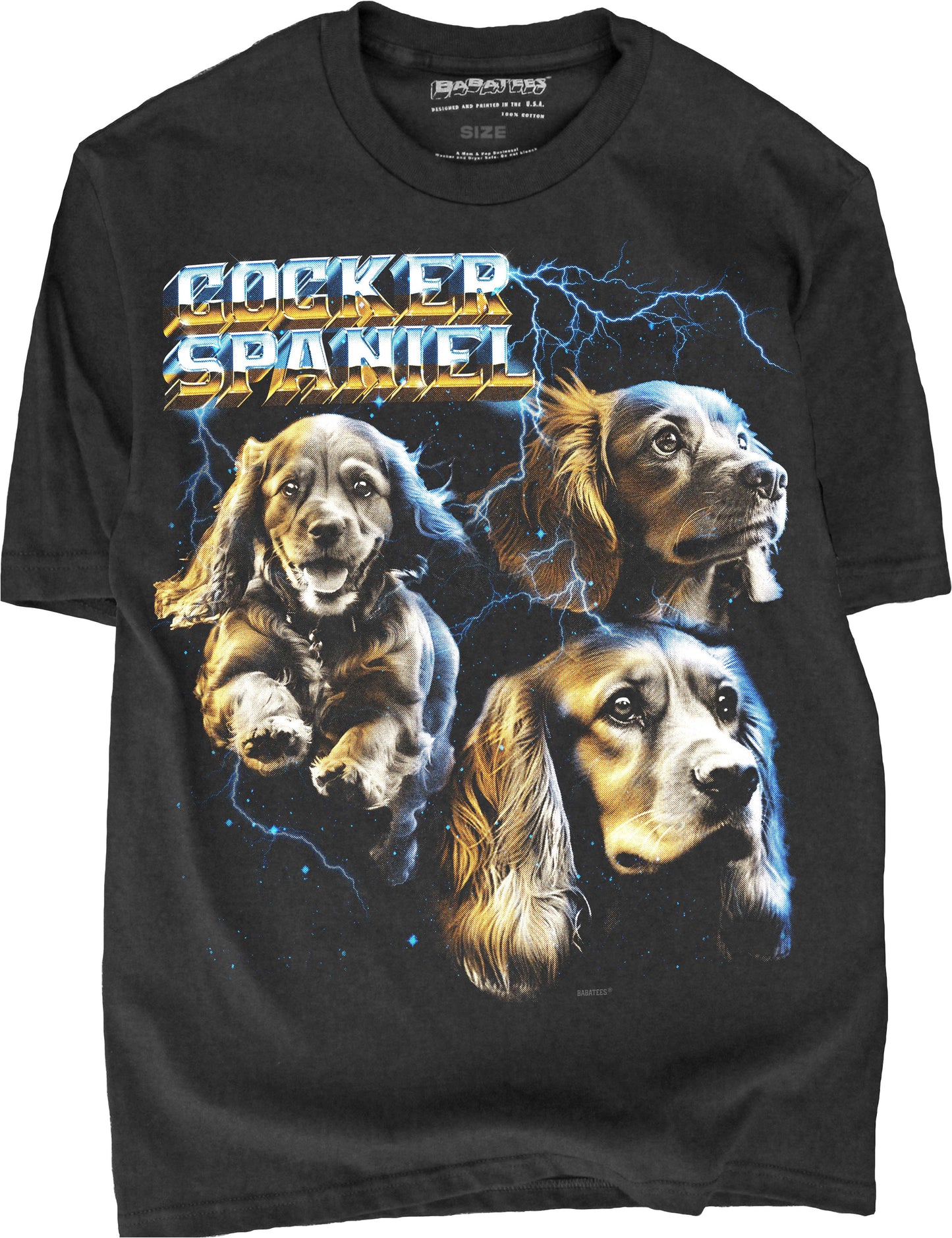 Baba Tees - Cocker Spaniel Tshirt Heavy Metal Style