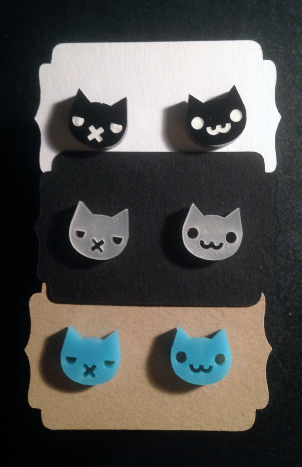 Black and White Grumpy Kitty / Happy Kitty Stud Earrings