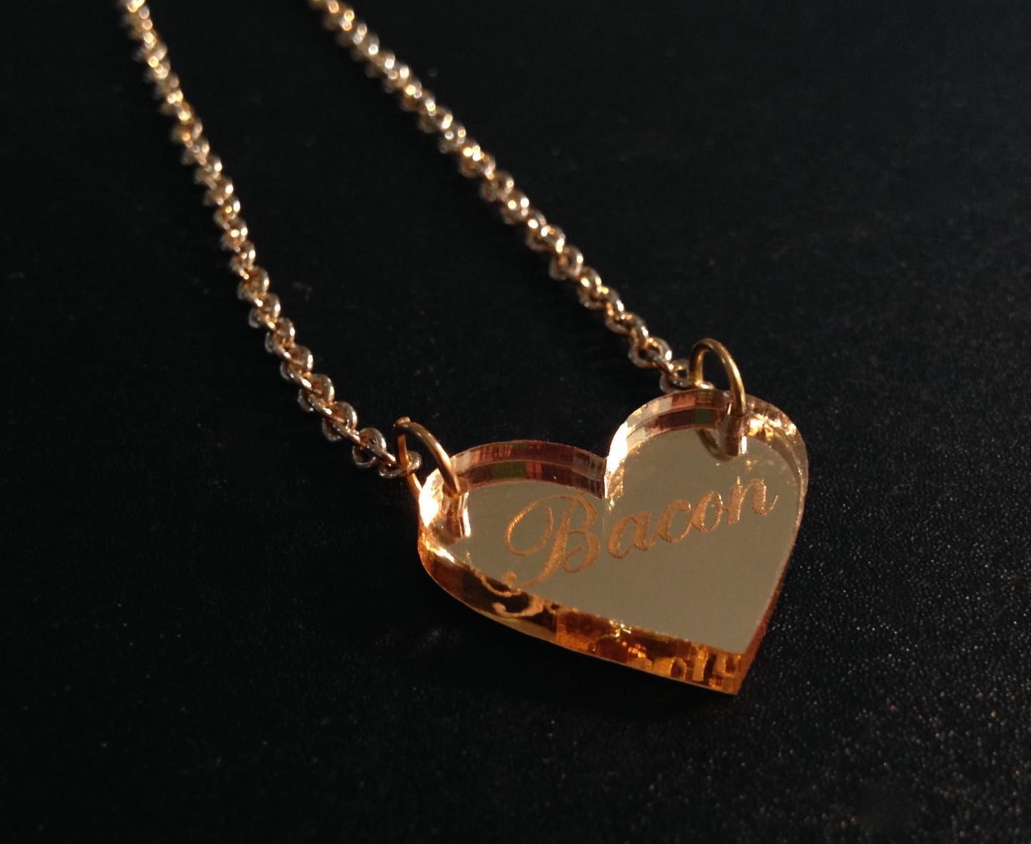 Bacon Heart Gold Mirror Acrylic Necklace