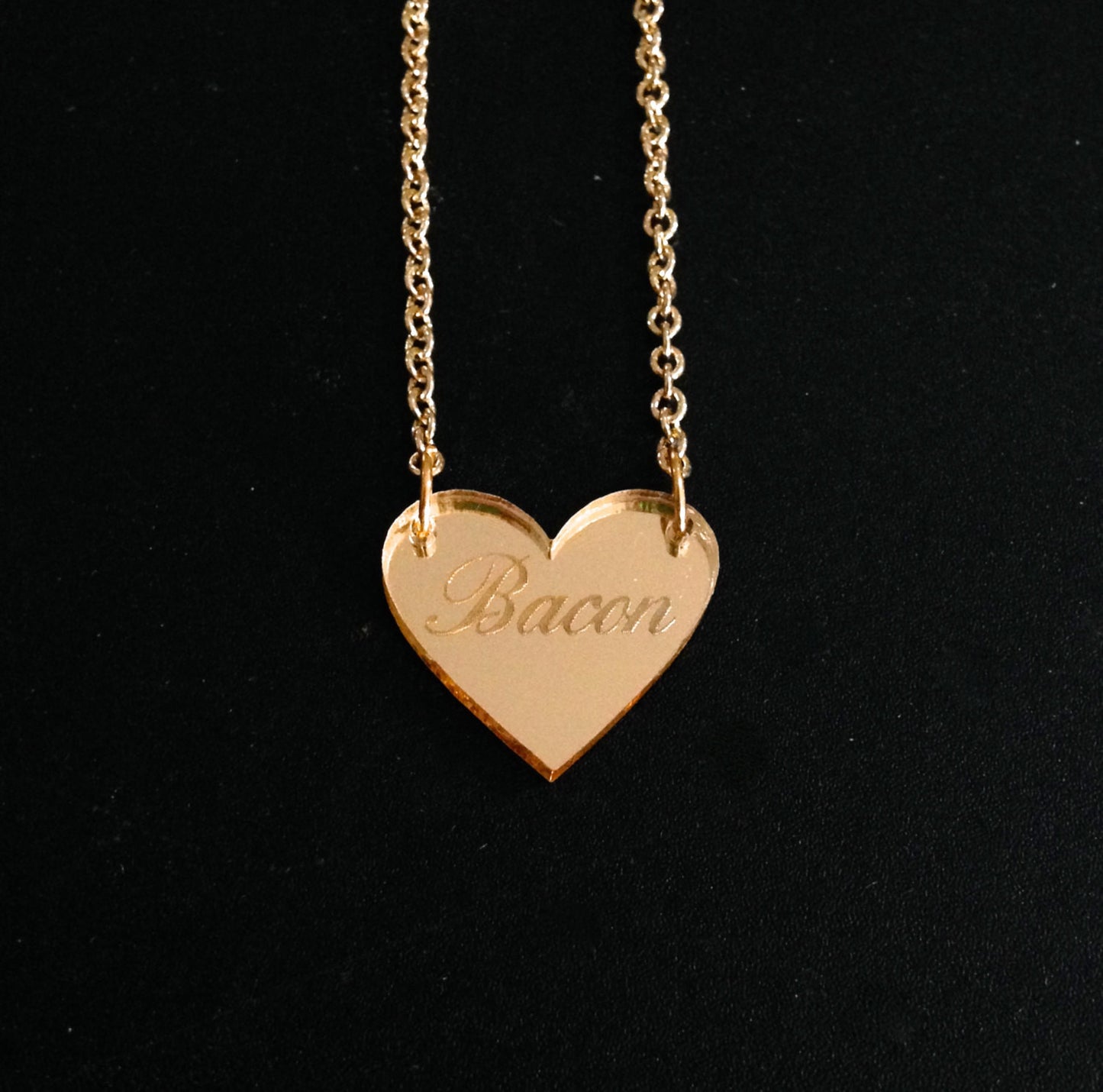 Bacon Heart Gold Mirror Acrylic Necklace